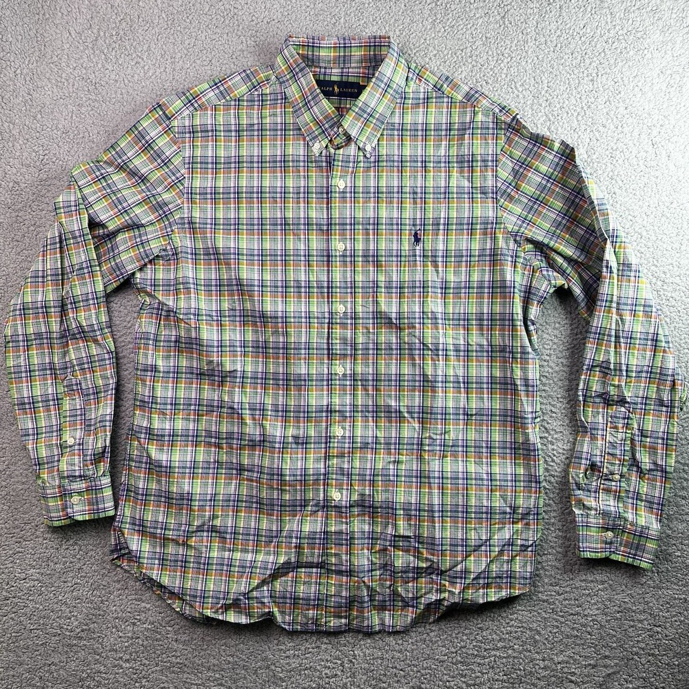 Ralph Lauren Mens Button Down Shirt Multicolor Plaid Long Sleeve Shirttail XL